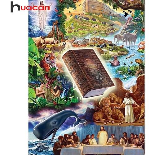 Huacan 5d Diamond Painting Bible Jesus Full Square/round Diamond Embroidery Mosaic Animals River Scenery Wall Decor