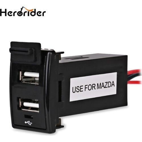 Herorider Black 12V 2.1A 1.2A Auto Car Dual USB Charger Socket Interface Car Charger Adapter Outlet USB Power Outlet For Mazda