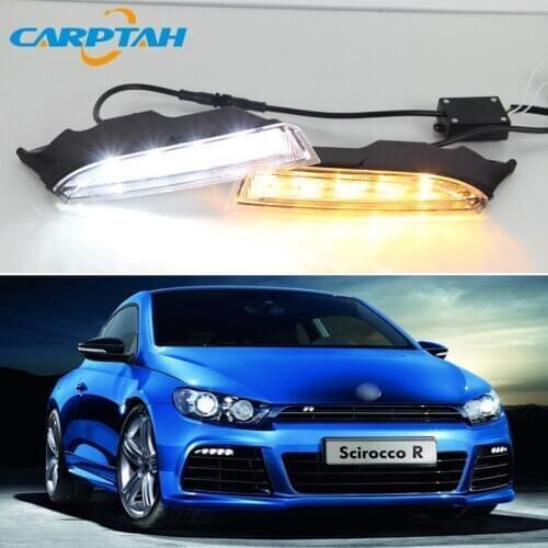 Car LED Daylihgts DRL For Volkswagen VW Scirocco R 2010 - 2014 Yellow Turn Signal Daytime Running Lights Day Driving Headlamp