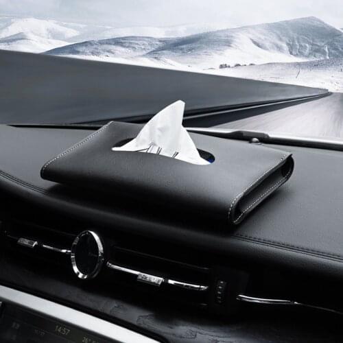 2021 Car Visor Tissue Holder PU Leather Hanging Paper Towel Clip Napkin Box Holder Backseat Tissue Case Car Mask Holder Shading