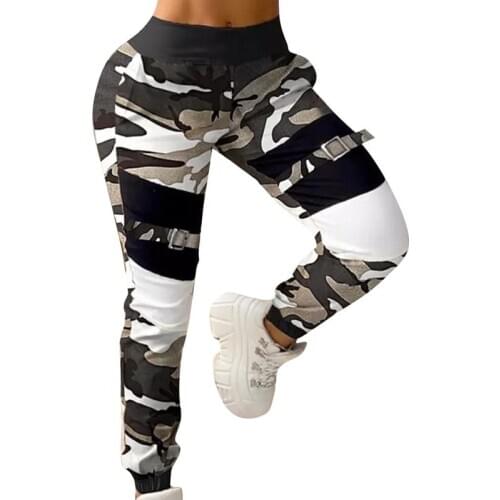 Women Fashion Casual Autumn Buckle Zipper Design Colorblock Casual Cargo Pants Camouflage Print Sporty Jogger Bottoms Trousers