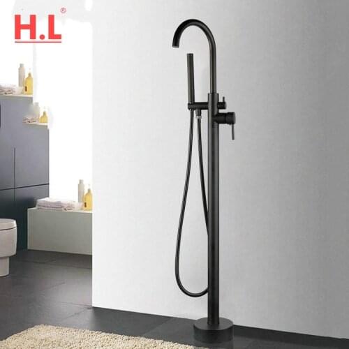 Black ORB Matt Black High Rise Round Spout Bath Mixer Tap Floor Mounted Bathtub Filler Shower Roman Tub Faucet Set