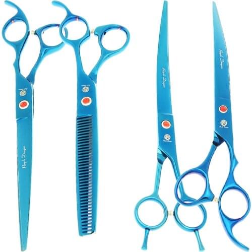 Purple Dragon 8" Pet Straight Curved Cutting Scissors Japan 440C Dogs Grooming Shear Fur Thinning Tijeras Pet Accessories B0048B