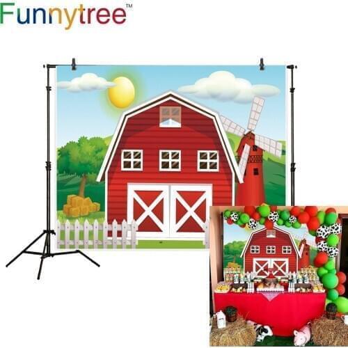 Funnytree Backdrop For Photographic Studio Red Barn Zenon Farm Birthday Kid Warehouse Cartoon Photo background Photocall