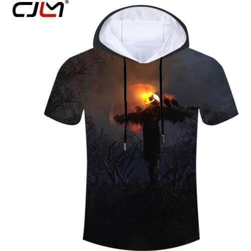 CJLM Halloween Pumpkin Tee Shirt 3D Printed Hooded Tshirt Flame Scarecrow Mens Polyester T-shirt Direct Selling Man Tracksuit