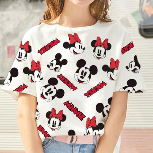 Disney new womens T-shirt cartoon Mickey Minnie mouse woman casual summer t-shirt white round neck top loose shirt