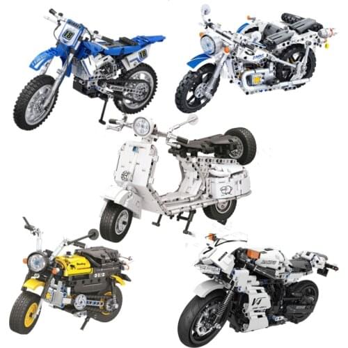 City High-tech Pedal Motorcycle Model Building Block DIY Vespas Locomotive Brick Assembly Educational Toys Gifts for Children