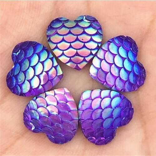 Hot ! 40PCS 12mm AB Resin Squama Heart Flat Back Wedding Buttons Child Craft DIY
