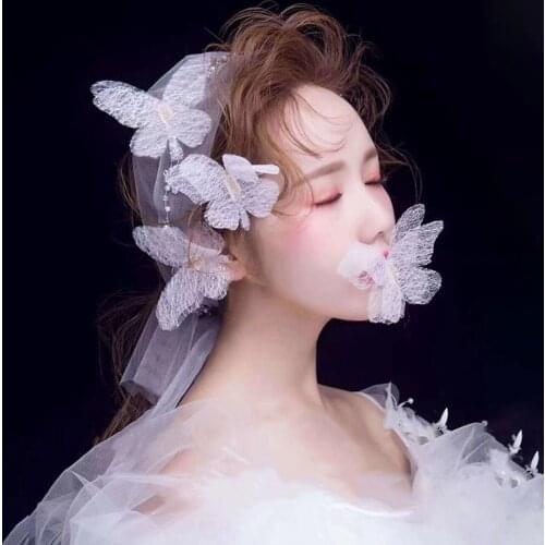 Korean Romantic Headband Wedding Dress Bride Headdress Mori Fairy Beautiful White Butterfly Hair Band Hair Accessories Jewelry
