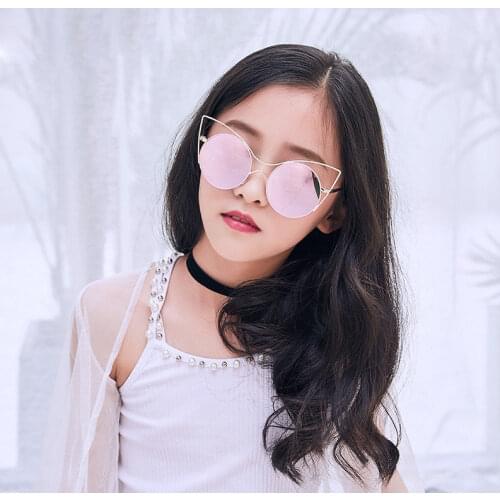 SomeCool Summer New Metal Frame Cat Eye 3-10y kids Sunglasses Anti-reflective lens Vintage Child boys&girls glasses Gold leg N82