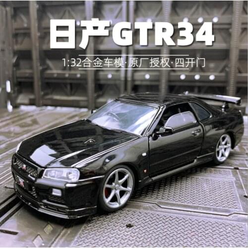 1: 32 gtr34 alloy car model cool return open door childrens toys childrens birthday Christmas New Year gift black car