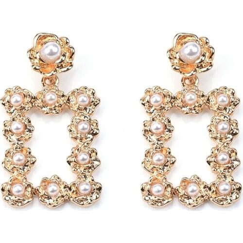 Fashion Vintage Statement Inlay Pearl Square Drop Earrings Women Jewelry 2021 New Brand ZA Necklace Accessories Female