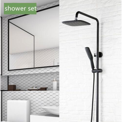 Black Rainfall Shower Set Solid Brass Luxury Bathroom Facuet Wall Mounted 8" Rainfall Shower Set Bath Shower Mixers