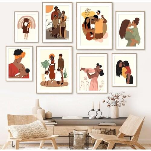 Black Family Father Mother Girl Bohemia Wall Art Canvas Painting Nordic Posters And Prints Wall Pictures For Living Room Decor