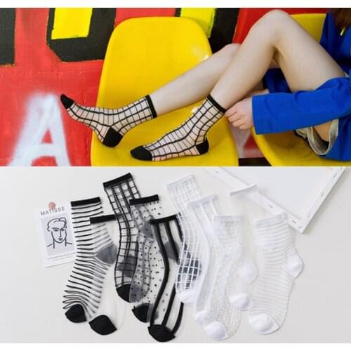 5Pairs Sexy Lace Mesh Fishnet Socks Mixed Fiber Transparent Stretch Elasticity Ankle Net Yarn Thin Women Cool Socks