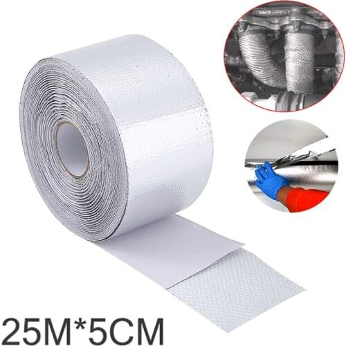 25M*5cm Exhaust Heat Wrap Manifold Downpipe High Temp Heat Resistant 450 Celsius Bandage Tape for Repair Seal Leak Joint Tape
