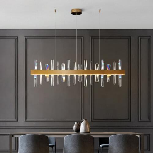 Dining Room Straight Led Dimmable Pendant Lights Lustre Gold Metall K9 Crystal Led Suspend Lamp Adjustable Hanging Lamp Fixtures