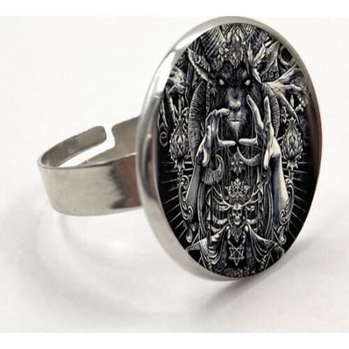 Baphomet ring Silver Photo ring For Women Dress Accessories Glass Dome ring Jewelry