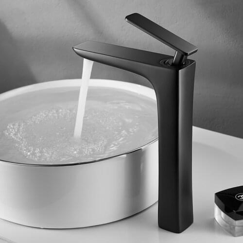 Black Bathroom Basin Faucets Solid Brass Sink Mixer Water Tap Hot & Cold Single Handle Deck Mounted Lavatory Crane Vessel Gold