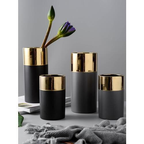 Light luxury matte gilt ceramic vase creative minimalist design desktop decoration ornaments