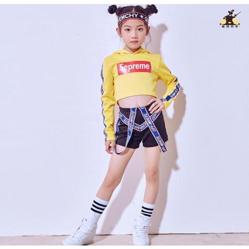 Girls hip-hop jazz dance performance costumes primary school students perform modern dance performance exposed umbilical set