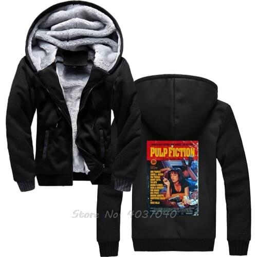 Pulp Fiction 90s Classic Vintage Movie Mens Hoodie Men Winter Thick Warm Fleece Sportwear Sweatshirts