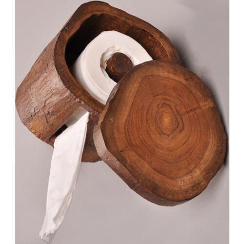 Solid Wood Wall Mounted Eco-friendly Paper Towel Tube Home Hotel Bathroom Roll Toilet Rack Kitchen Drawer Paper Retro Tissue Box