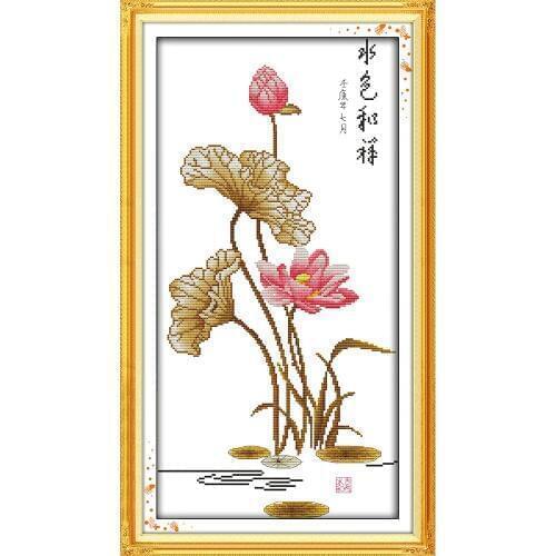 Everlasting Love Beautiful Lotus Chinese Cross Stitch Kits Ecological Cotton Clear Stamped Printed 14CT DIY Christmas Decoration