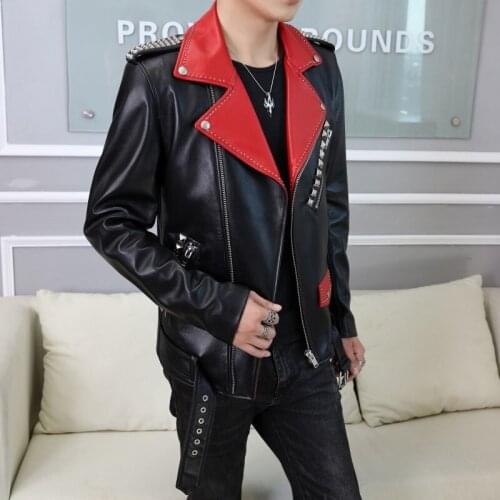 Spring Brand Lapel Real Leather Jacket Men Luxury Fashion Sheepskin Biker Jacket Outwear Punk Style Rivet Zip Short Coat M-3XL