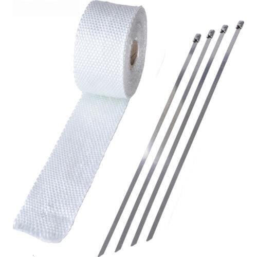 5m Exhaust Pipe Header Heat Fiberglass Wrap Resistant Downpipe 4 Stainless Steel Ties Car Motorcycle Intake
