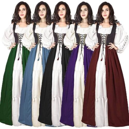 High Quality Renaissance Medieval Costume Adult Women Fitted Bodice and dress Halloween Carnival Cosplay Costume S-XXXXXL 5XL