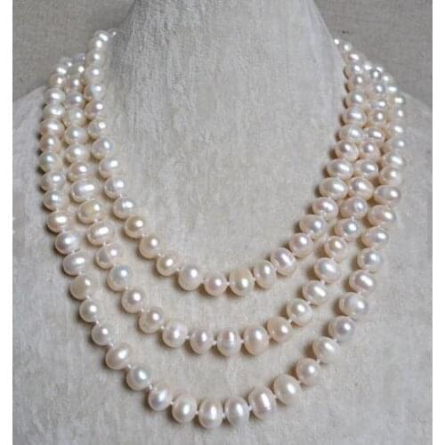 Unique Pearls jewellery Store Long Pearl Necklace 60 inches 9X11mm White Genuine Freshwater Pearl Necklace Fine Jewelry