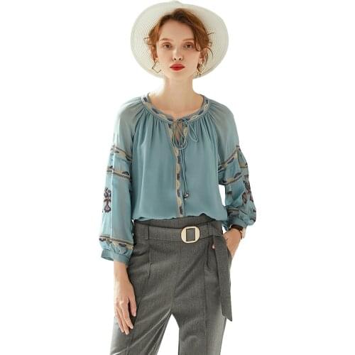 Printed Silk Shirt Women Loose Large Size Long Sleeves 2021 New Style Mulberry Silk Shirt Top Embroidery