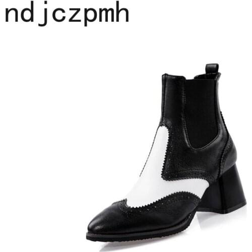 Womens Boots The New fashion winter Color matching Pointed mid heel Martin boots Womens shoes plus size 32-48 Heel Height 6cm