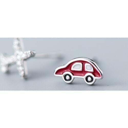 MloveAcc Real 925 Sterling Silver Enamel Car Zircon Aircraft Hiphop Stud Earrings for Women Party Fashion Jewelry Gift
