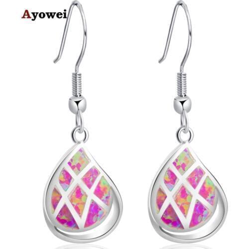 Pendientes Super designer Gifts Purple Fire Opal Silver Stamped Dangle Earrings for women Opal Fashion Jewelry OE513A