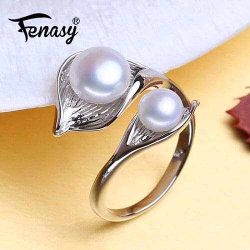 FENASY Natural Pearl rings New Fashion 925 Sterling Silver Bohemian Leaf Party Rings For Women Engagement Ring