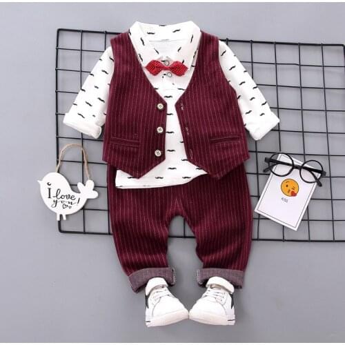 ZWF700 Children Fashion Clothing Spring Autumn Boys Girls Gentleman Vest Shirt Pants 3pcs/sets Kids Cotton Casual Tracksuit