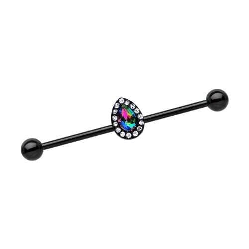 2020 Newest 14G Stainless steel Rainbow Gem Black Anodized Bubblegum Teardrop Industrial Barbell 38mm