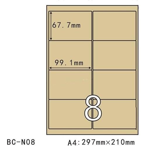 50 Sheets 8 Die-cut Square Sheet Sticker A4 Self-adhesive Kraft Label for Laser and Inkjet Printer