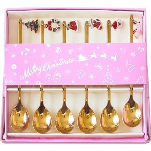 6pcs Coffee Spoon Ice Cream Soup Sugar Teaspoons Mixing Stirrer Kitchen Tableware for Household Christmas Present Spoon Kit New