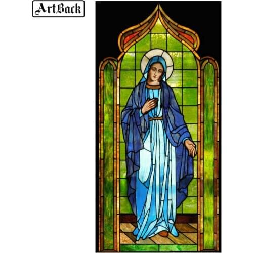 New 5d diy diamond painting virgin mary portrait full square drill glass window sticker diamond mosaic religious home decoration