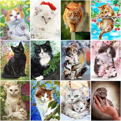 Diy Diamond Painting Animals Domestic Pet Big Orange Cat Small Black Cat Kitten Cub Cute Living Room Bedroom Decoration Painting