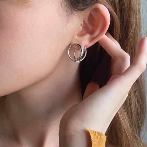 Besimpol High Quality Real 925 Sterling Silver Stud Earrings Geometrical Curved Metal Earrings For Women Fine Jewelry Cute Gifts