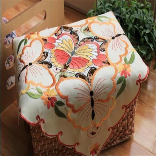Free Shipping Bunchy Square Pink Flower Embroidery Natural Mixed Tablecloth Cup Mat Table Cover Place Living Decora Antependium
