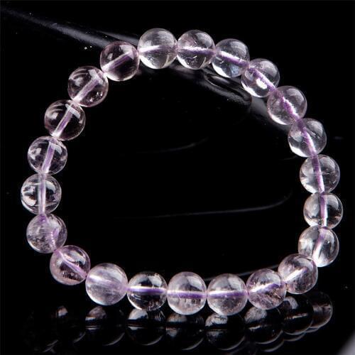 Fashion Womens Stretch Bracelet 9mm Natural Purple Kunzite Quartz Crystal Transparent Round Bead Charm Bracelet Femme
