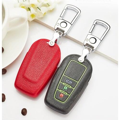 Car Leather Glow Key Case For Toyota Land Cruiser PRADO RAV4 Camry CHR Avalon Corolla Prius Key Protection Accessories