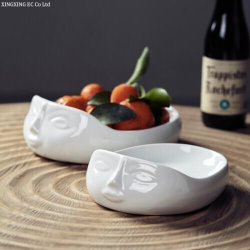 Human Face Ceramic Snack Dish Artistic Personality Table Supplies White Fruit Plate Household Dinner Set Plates and Dishes
