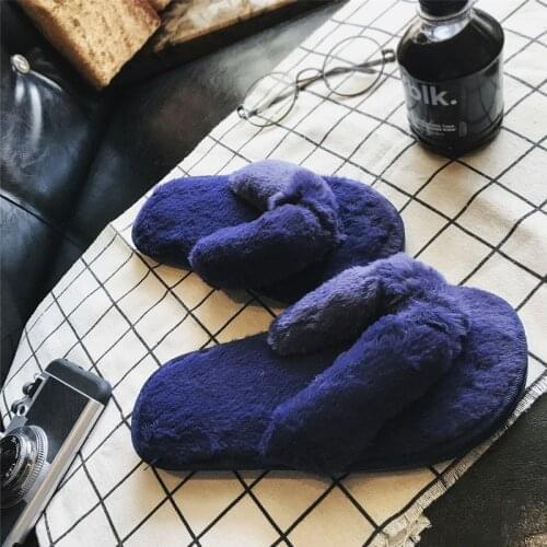 HKXN Warm Fluffy Slippers Women Size 36-45 Flip Flops Faux Fur Indoor Slides Flat Soft Furry Shoes Men Ladies Shoes Furry Slides
