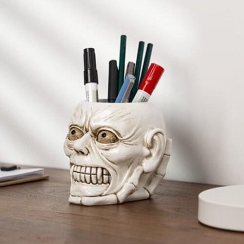 Skull Pen Pencil Makeup Brush Holder Retro Funnys Storage Bucket for Home School Office Stationery Pen Holders Halloween Gift